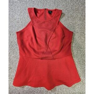 WORTHINGTON Sz L Red Top Exposed Zipper V Back Shirt Cap Sleeves